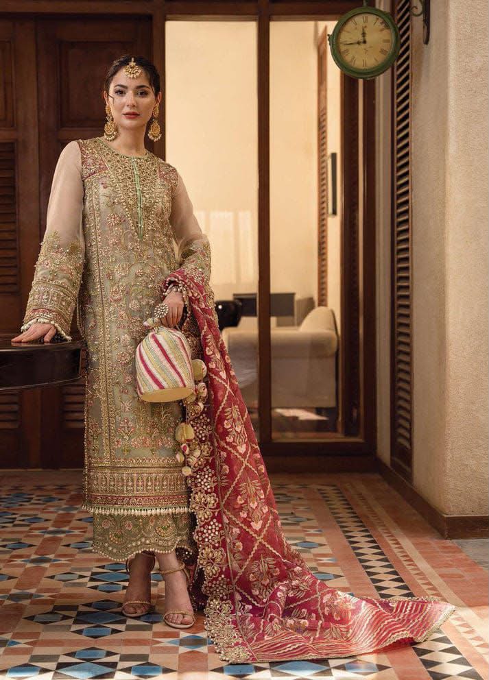 Luxury Heavy Adda Work Organza 3-Piece Suit with Printed Silk Dupatta & Shamoze Silk Trouser