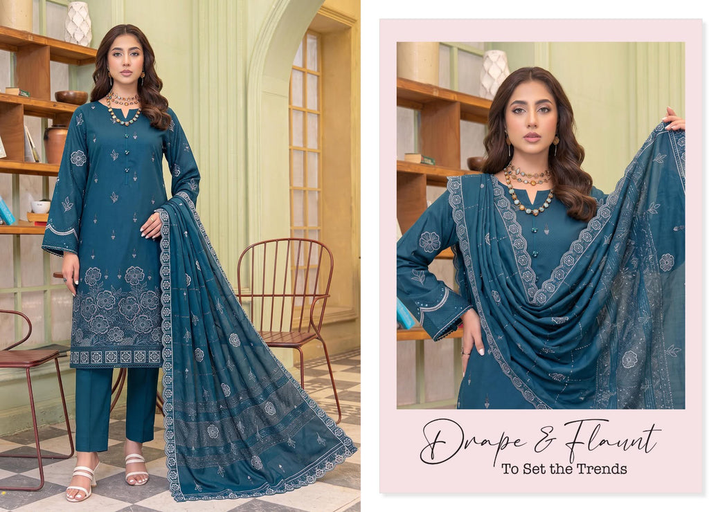 Luxury Sequence Chikankari Dhanak 3-Piece Suit with Embroidered Velvet Dhanak Shawl