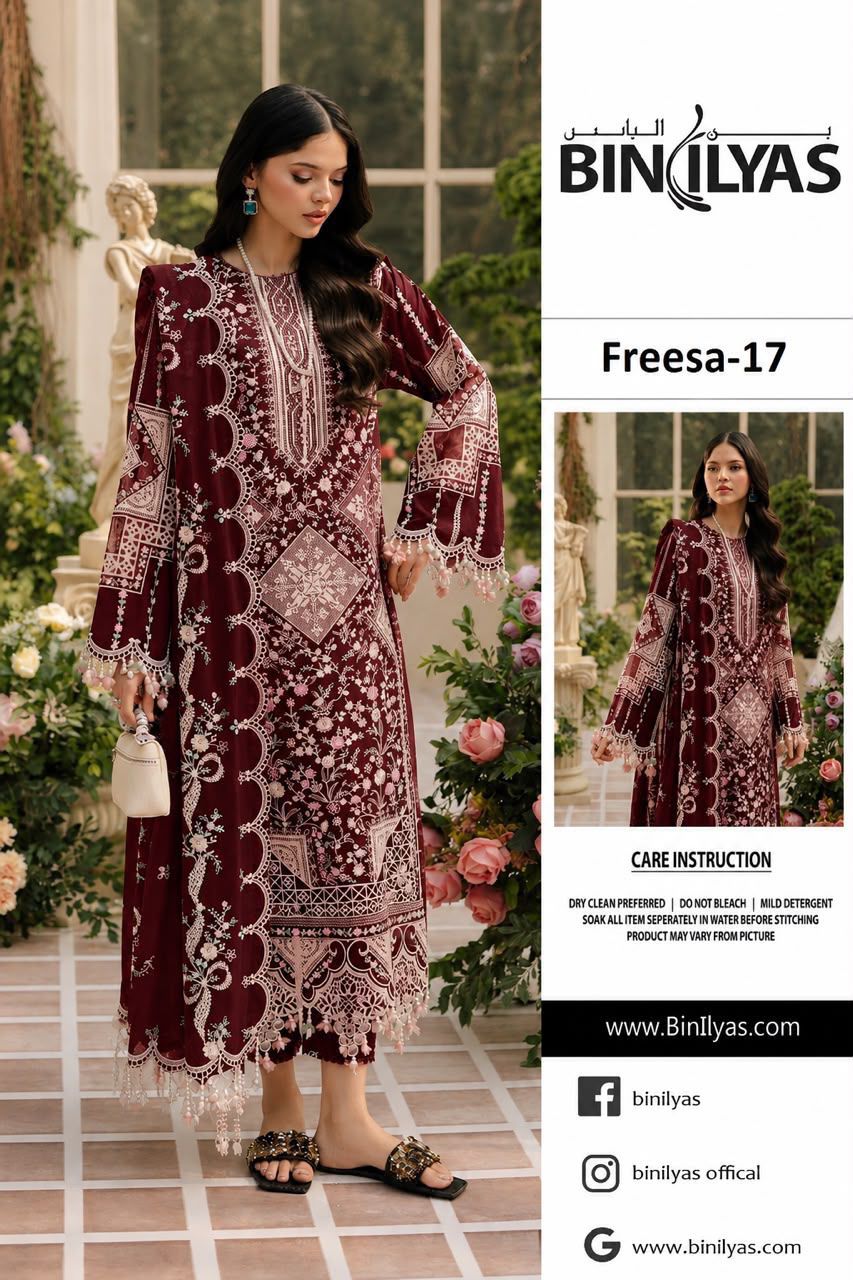 Luxury Cross-Stitch Embroidered Chiffon 3-Piece Suit