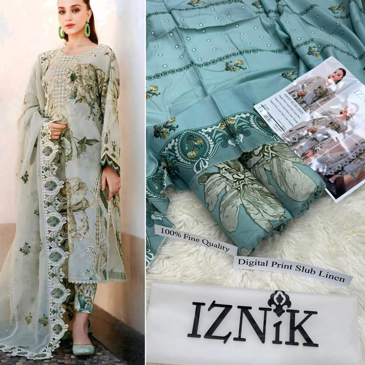 Premium Digital Printed Airjet Slub Linen 3-Piece Suit By IZNIK