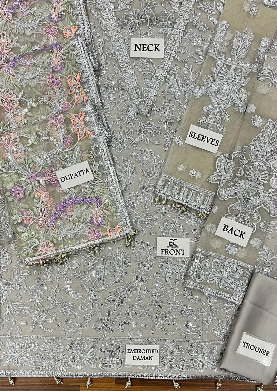 Luxury Heavy Spangle Embroidered Net 3-Piece Suit with Cutwork Dupatta & Shamoze Silk Inner