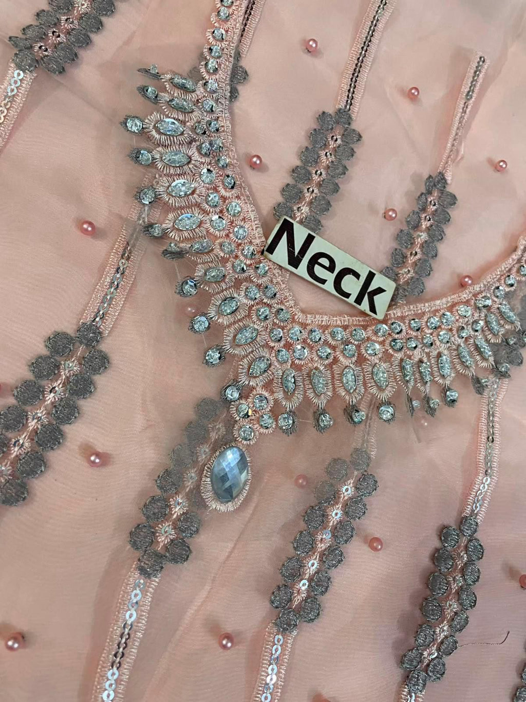 Luxury Organza Embroidered Festive 3-Piece Suit with Handwork & Tassels
