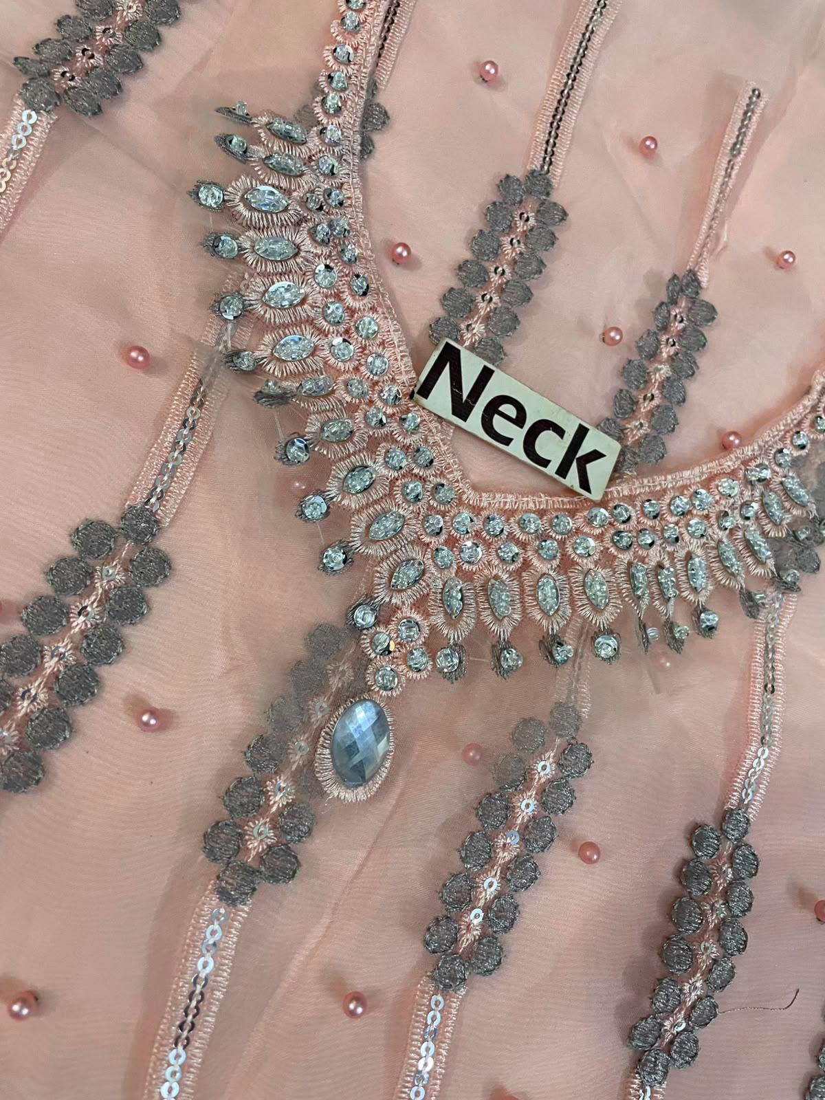 Luxury Organza Embroidered Festive 3-Piece Suit with Handwork & Tassels