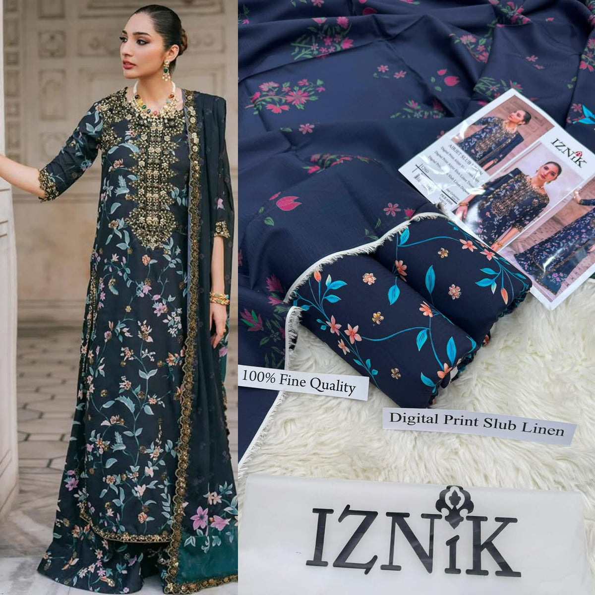 Premium Digital Printed Airjet Slub Linen 3-Piece Suit By IZNIK