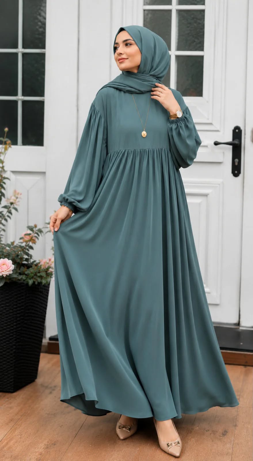 Premium Wool Peach Abaya Set with Matching Stoller