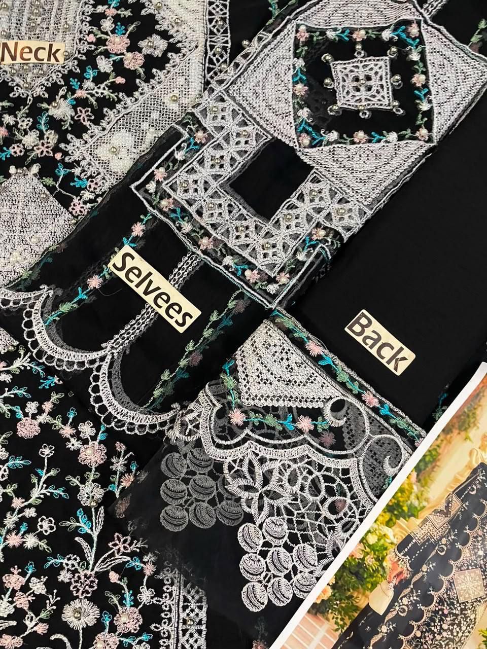 Luxury Cross-Stitch Embroidered Chiffon 3-Piece Suit
