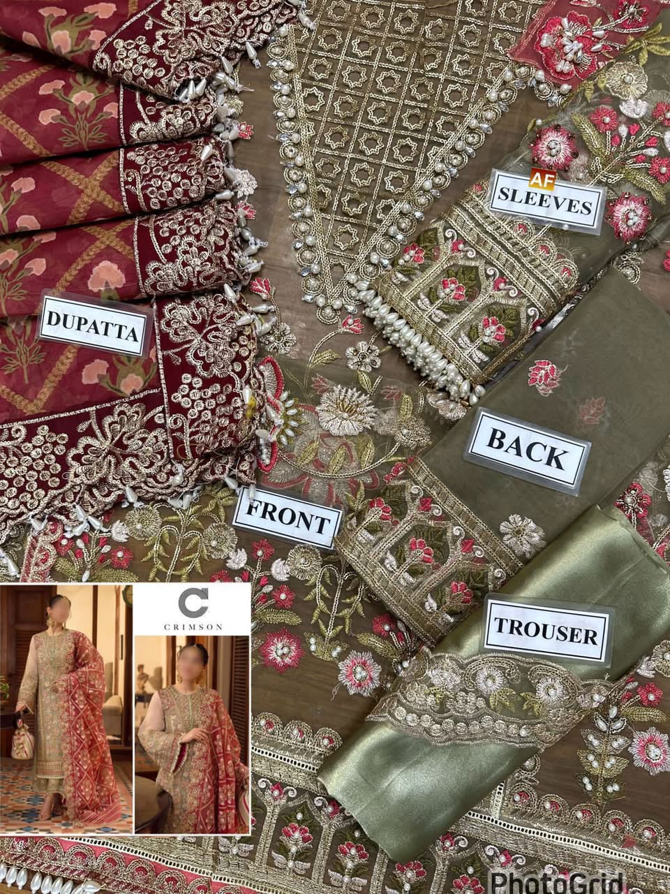 Luxury Heavy Adda Work Organza 3-Piece Suit with Printed Silk Dupatta & Shamoze Silk Trouser