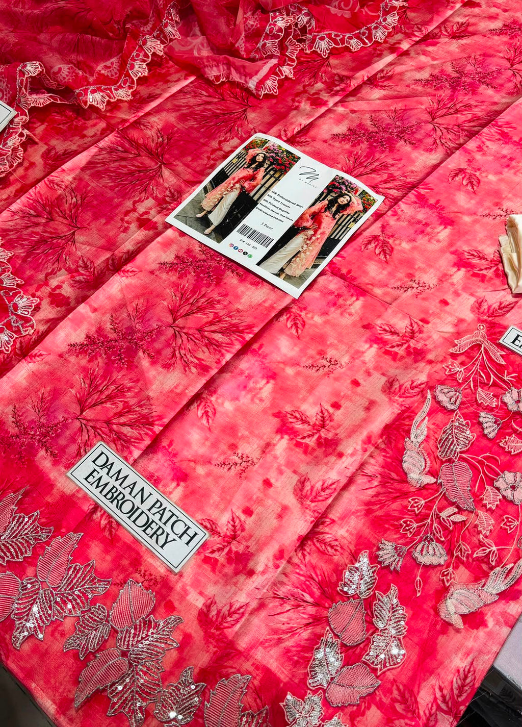 Premium Digital Printed Silk 3-Piece Suit with Cutwork Embroidered Dupatta