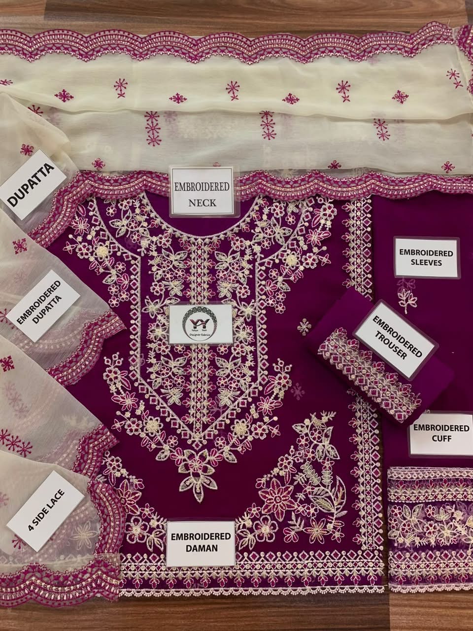 Luxury Heavy Embroidered Chiffon 3-Piece Suit with Organza Borders & Embroidered Dupatta