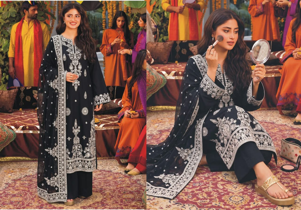 Luxury Full Sequin Embroidered Airjet Slub Dhanak 3-Piece Suit
