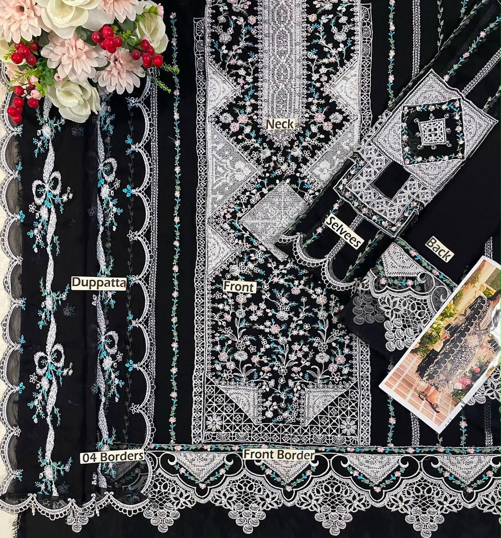 Luxury Cross-Stitch Embroidered Chiffon 3-Piece Suit