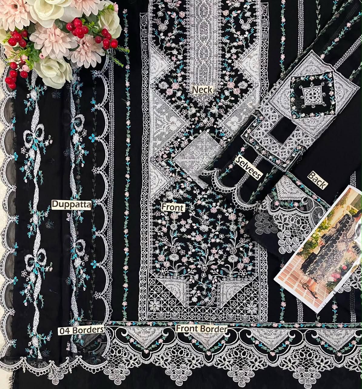 Luxury Cross-Stitch Embroidered Chiffon 3-Piece Suit