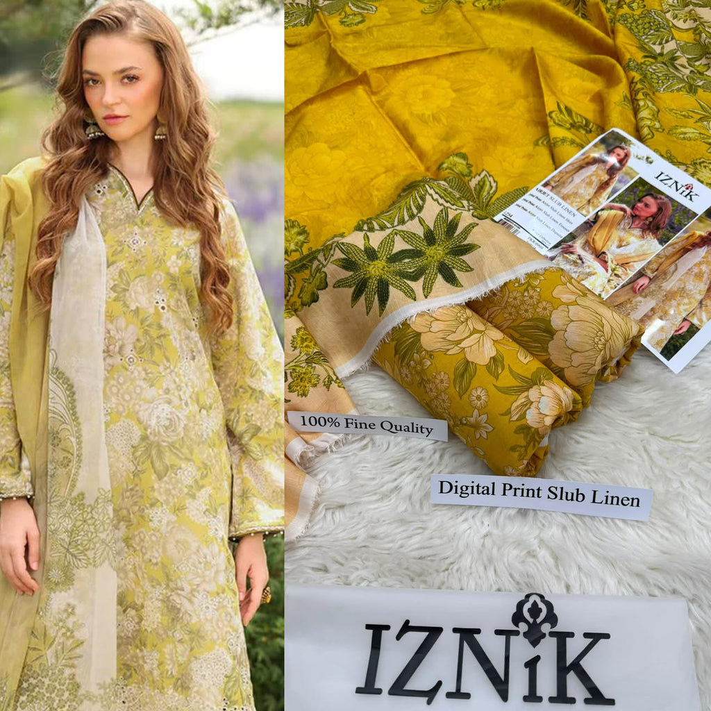 Premium Digital Printed Airjet Slub Linen 3-Piece Suit By IZNIK