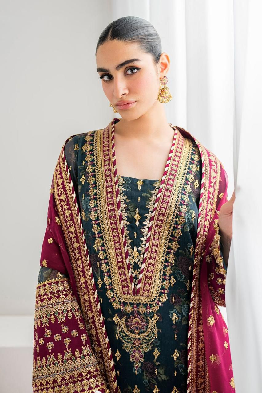 Unstitched Luxury Chiffon 3-Piece Suit with Silk Trouser