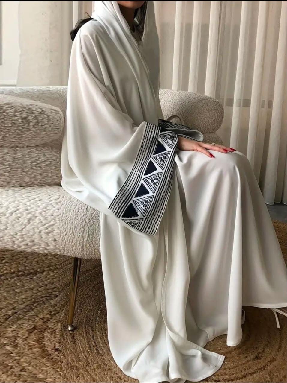 Graceful Wool Peach Flared Abaya with Matching Stole Set