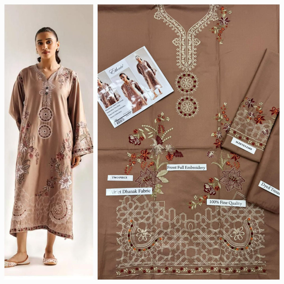 Premium Embroidered Airjet Dhanak 2-Piece Suit By ETHNIC