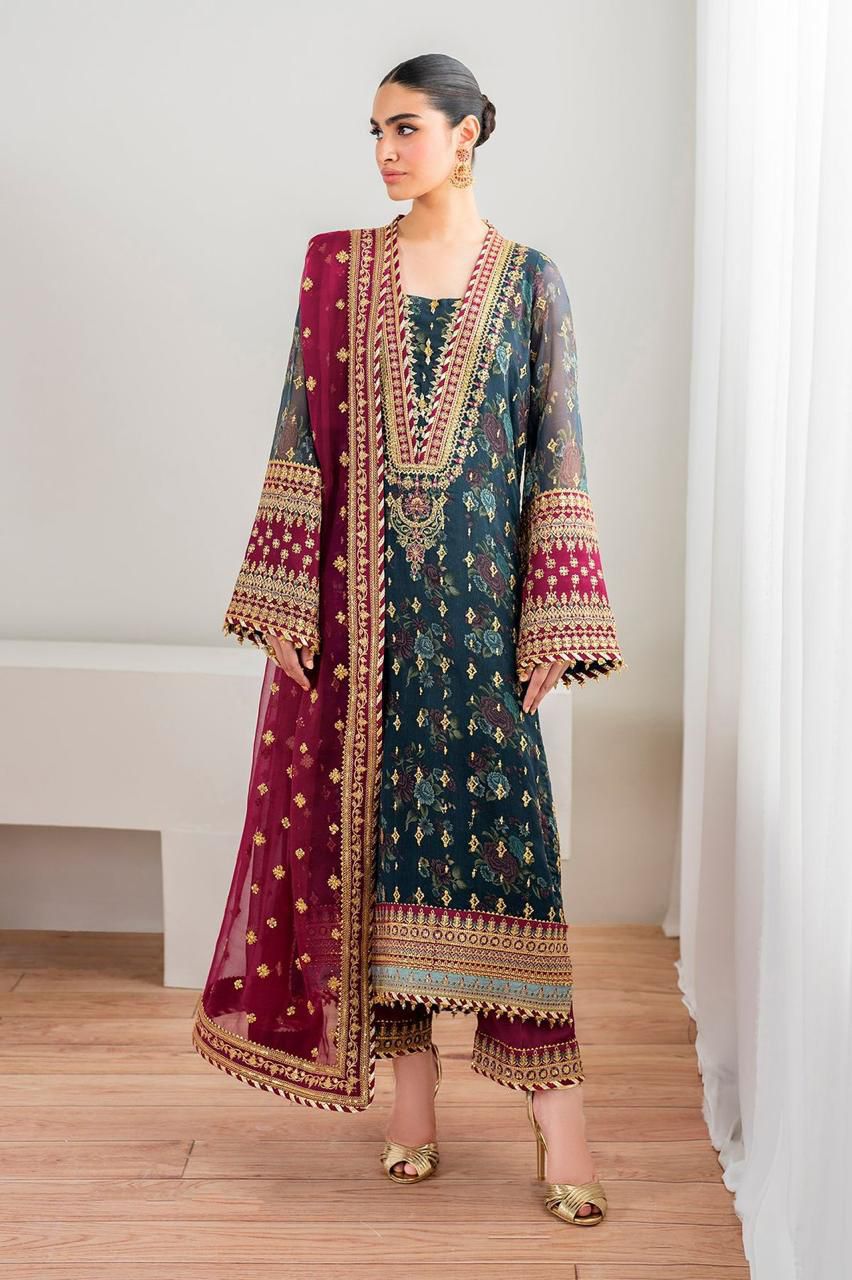 Unstitched Luxury Chiffon 3-Piece Suit with Silk Trouser