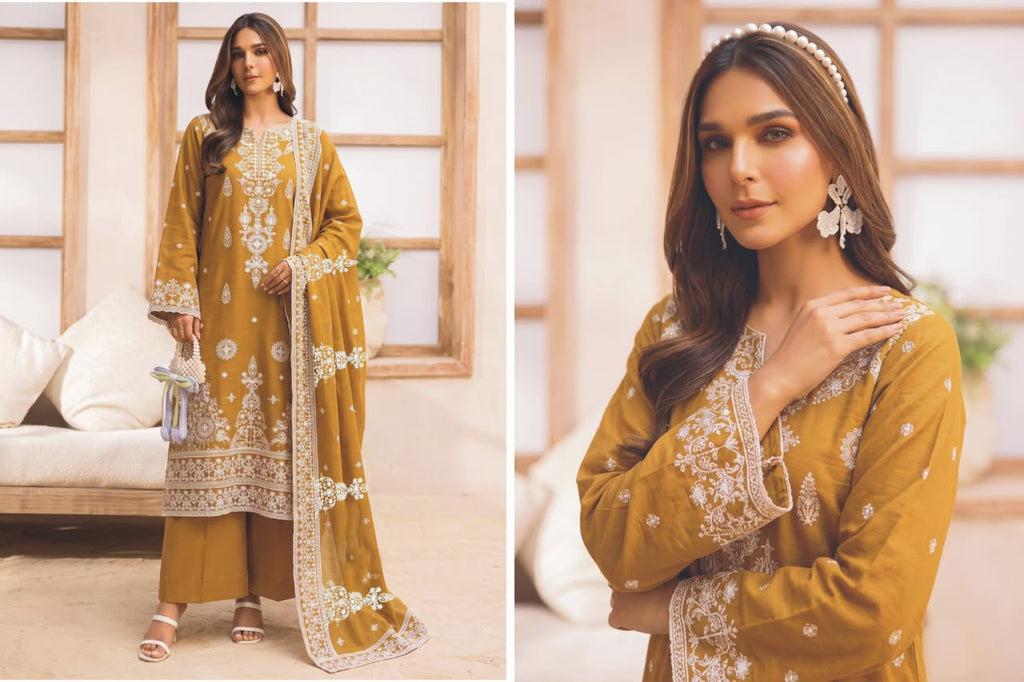 Luxury Full Sequin Embroidered Airjet Slub Dhanak 3-Piece Suit