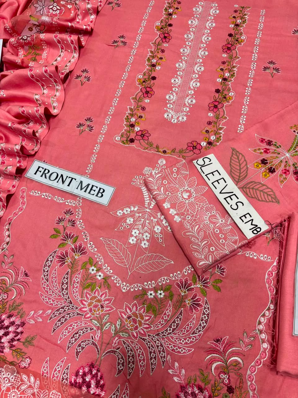Premium Heavy Chikankari Embroidered Winter Dhanak 3-Piece Suit with Cutwork Shawl