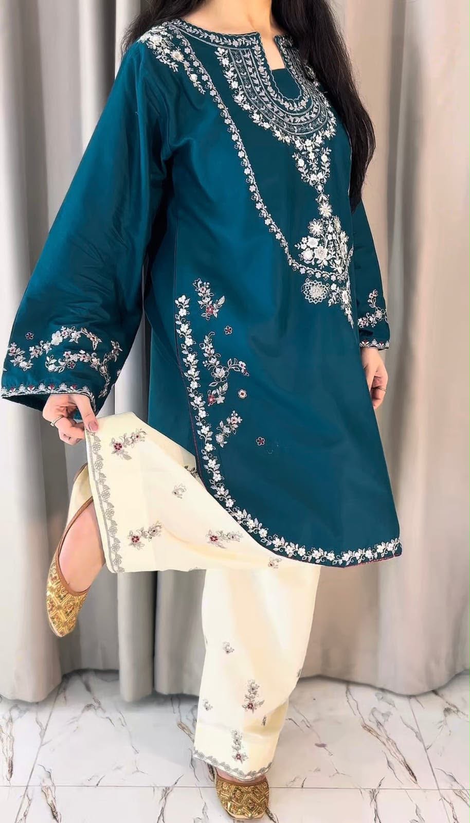 Premium Heavy Embroidered Shamoze Silk 2-Piece Suit