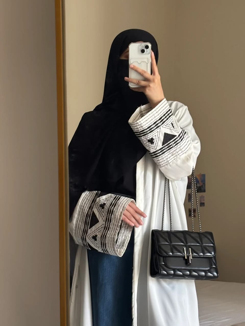 Graceful Wool Peach Flared Abaya with Matching Stole Set