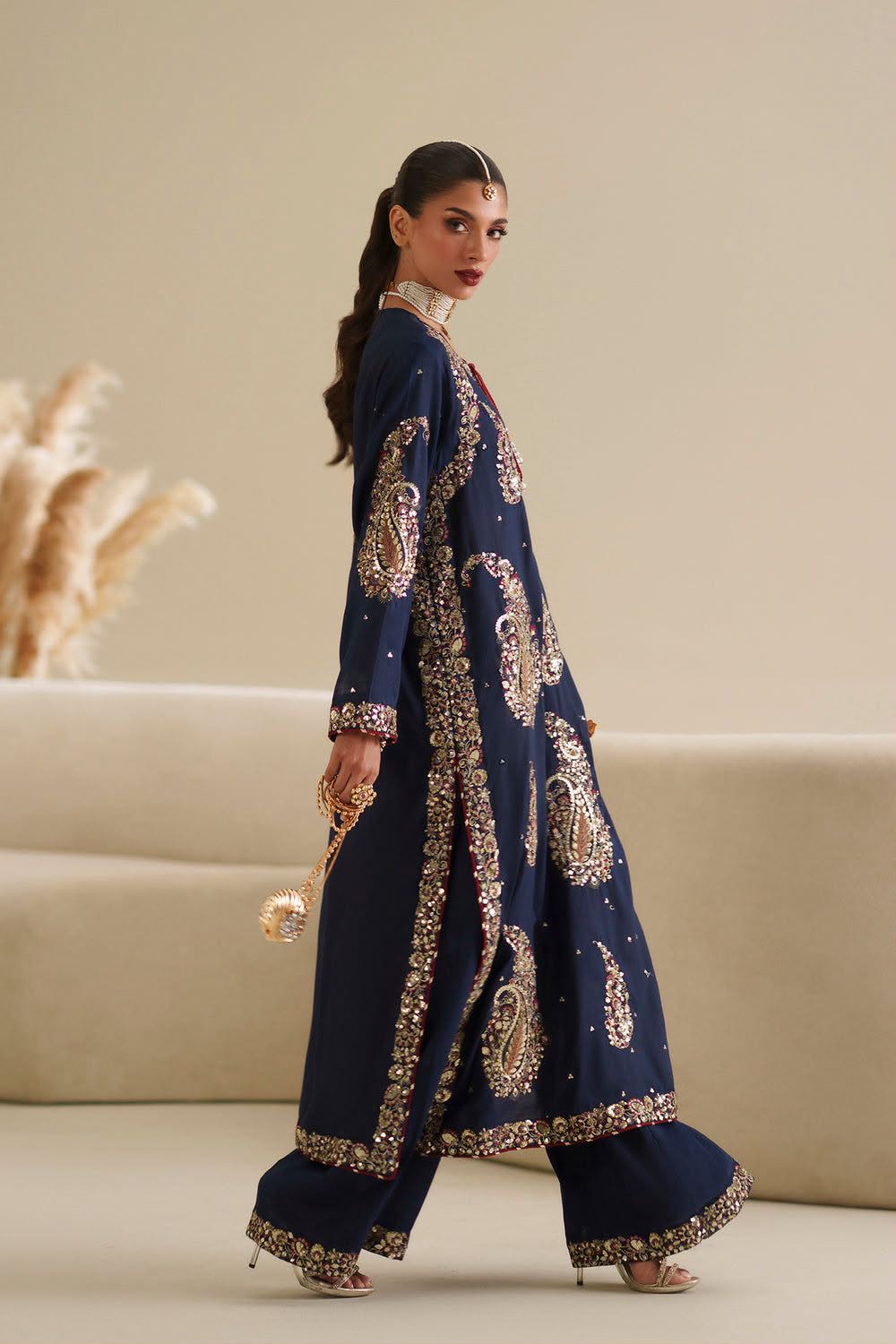 Premium Heavy Embroidered Silk 2-Piece Suit with Embroidered Trouser