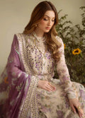 Premium Digital Printed Silk 3-Piece Frock Suit with Embroidered Patches & Laced Dupatta