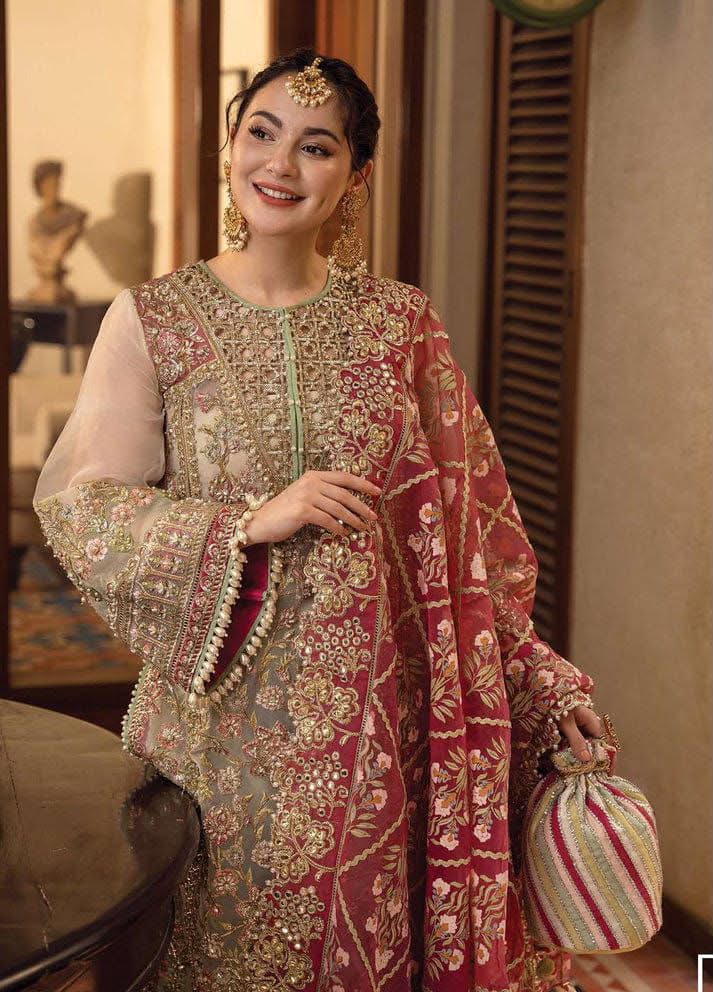 Luxury Heavy Adda Work Organza 3-Piece Suit with Printed Silk Dupatta & Shamoze Silk Trouser