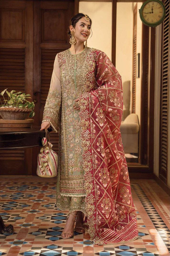 Luxury Heavy Adda Work Organza 3-Piece Suit with Printed Silk Dupatta & Shamoze Silk Trouser