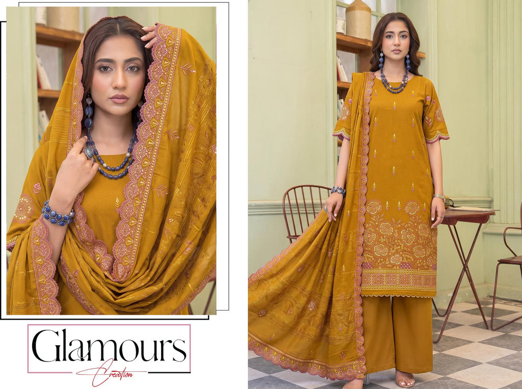 Luxury Sequence Chikankari Dhanak 3-Piece Suit with Embroidered Velvet Dhanak Shawl