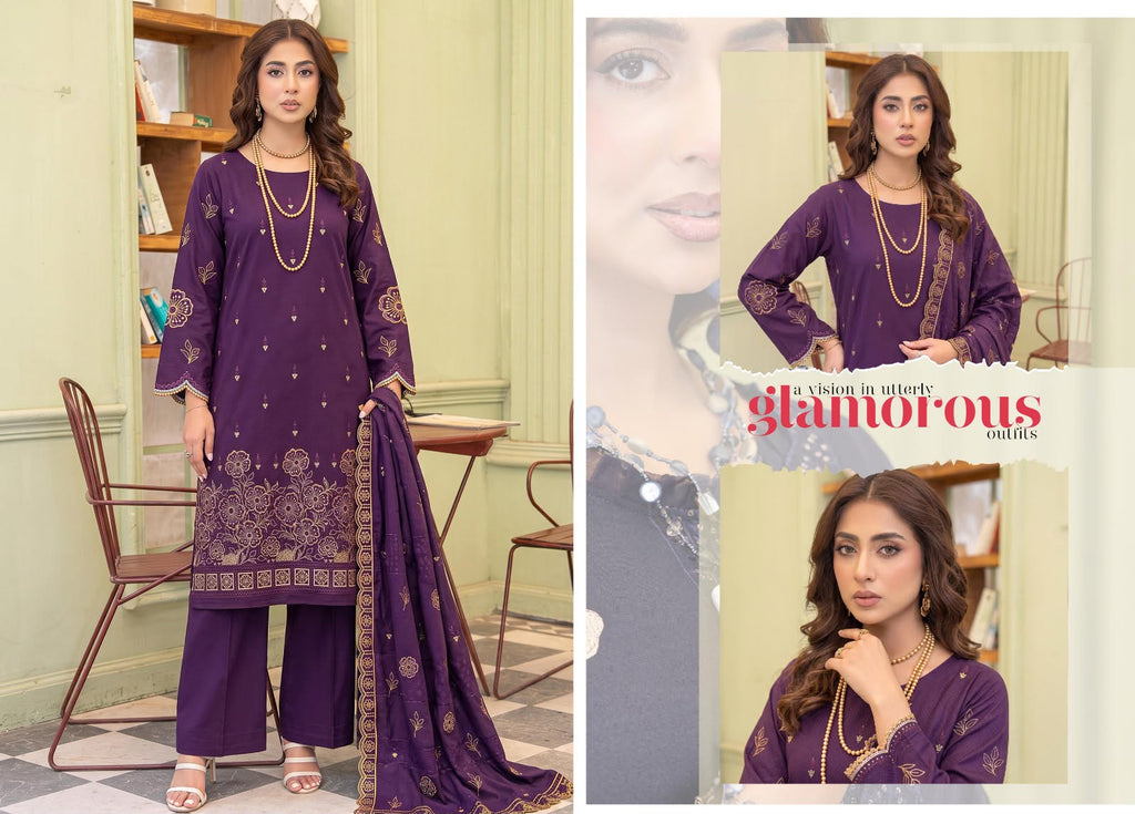 Luxury Sequence Chikankari Dhanak 3-Piece Suit with Embroidered Velvet Dhanak Shawl