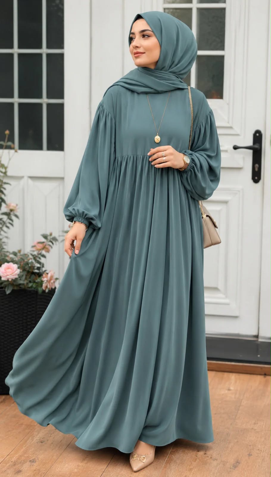 Premium Wool Peach Abaya Set with Matching Stoller