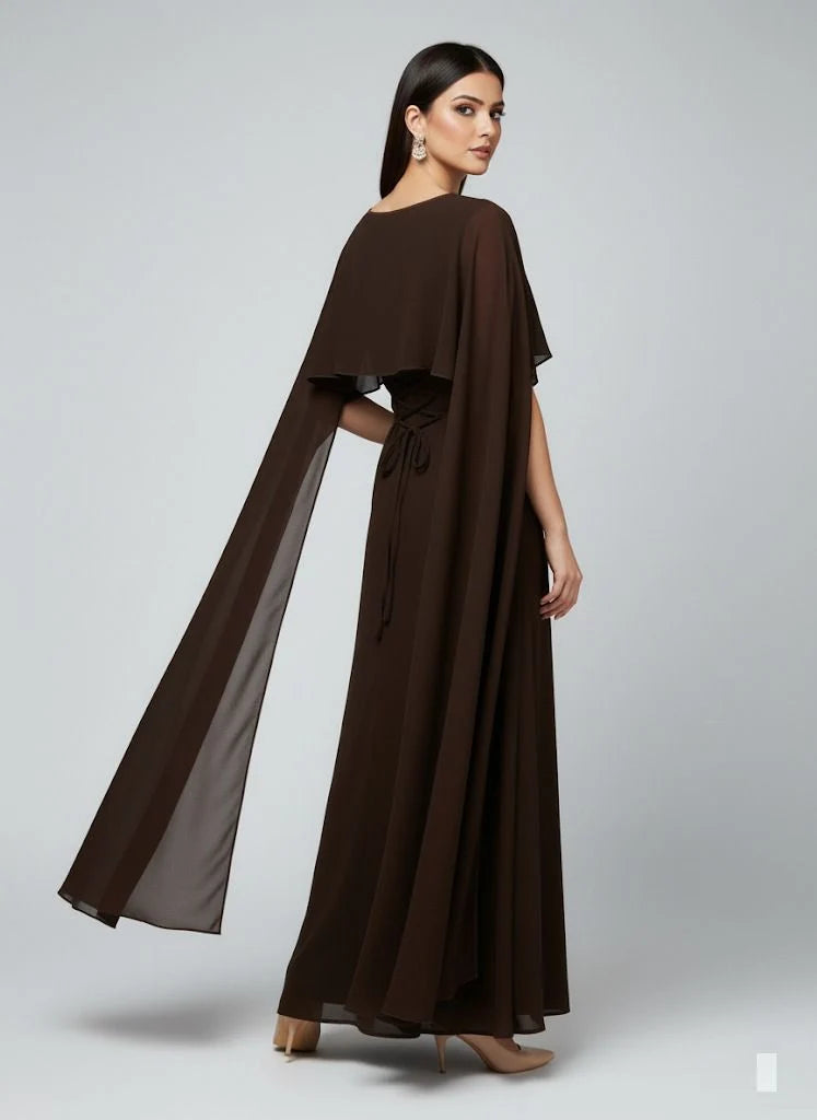 Graceful Cape Shawl Dress MAROON