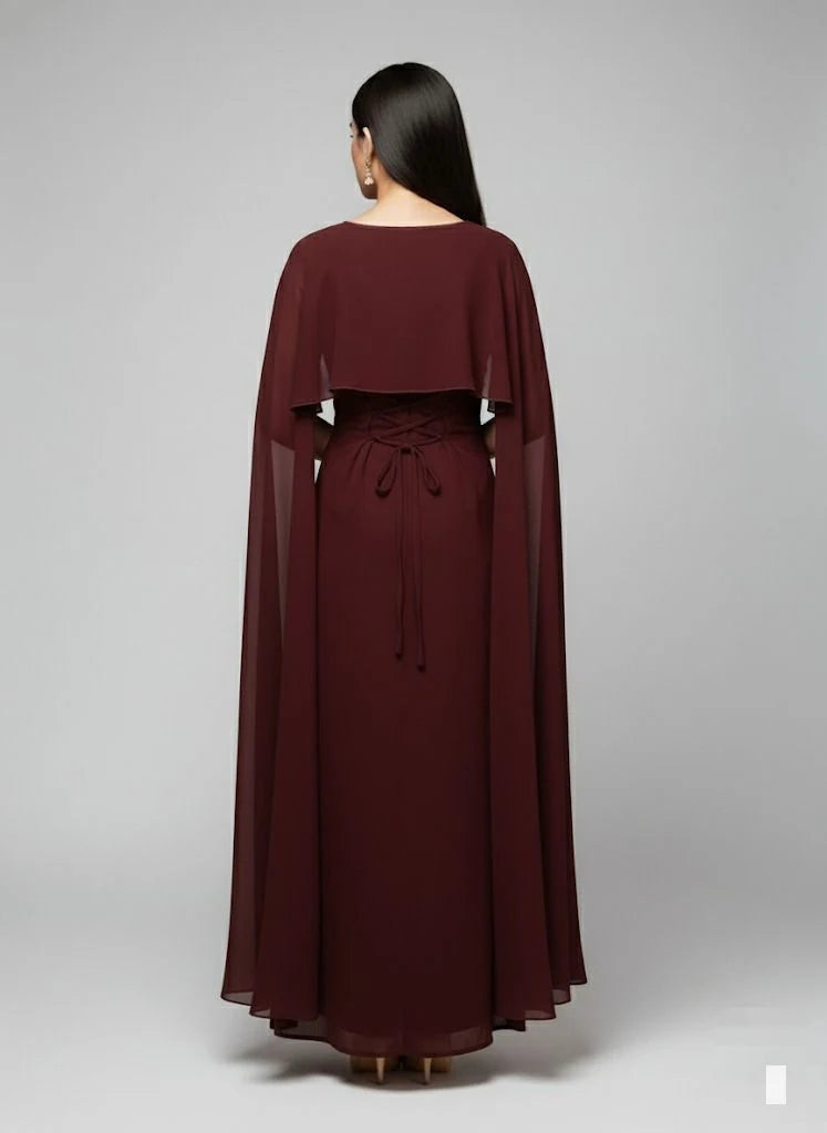 Graceful Cape Shawl Dress MAROON