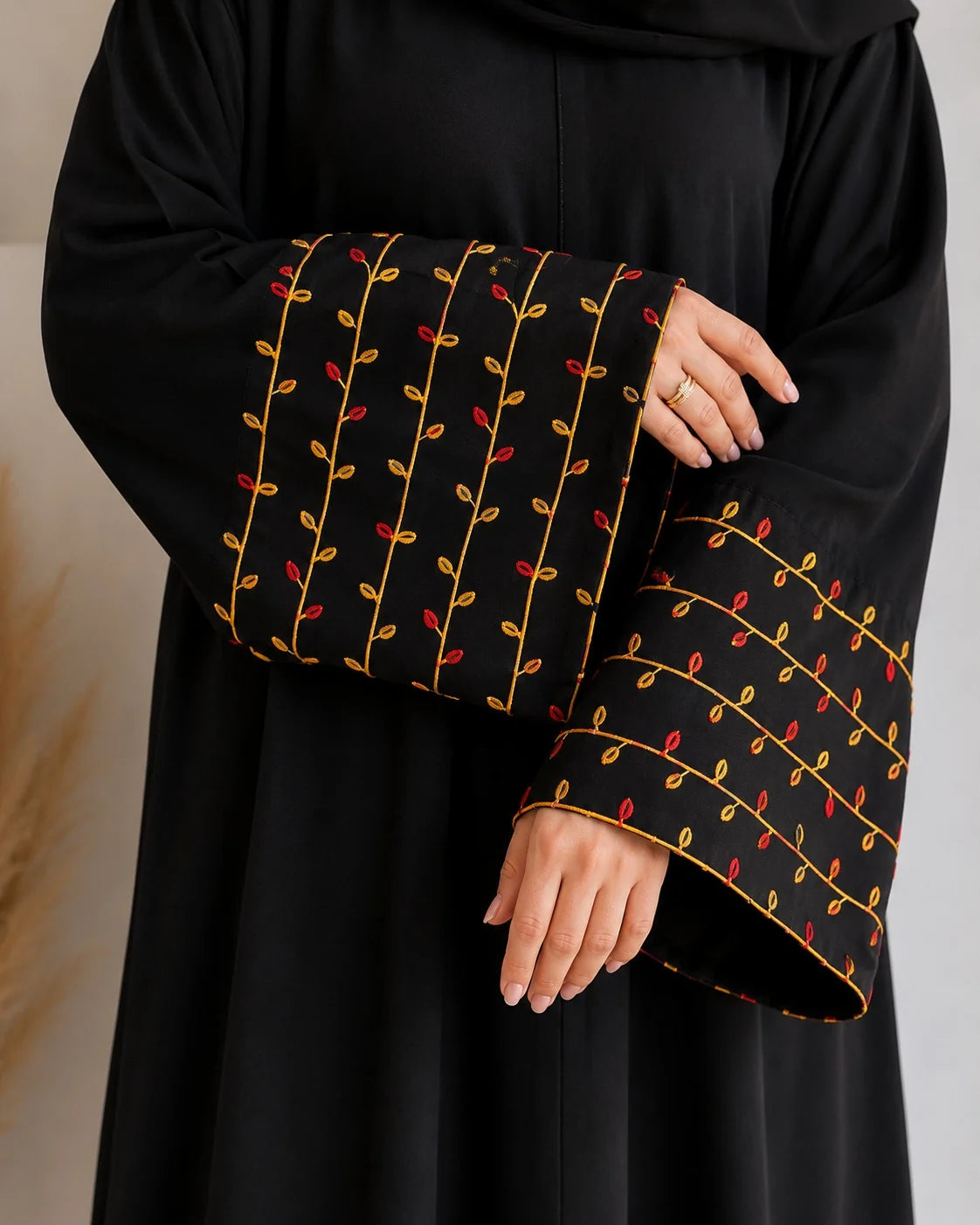Geometric embroidery abaya
