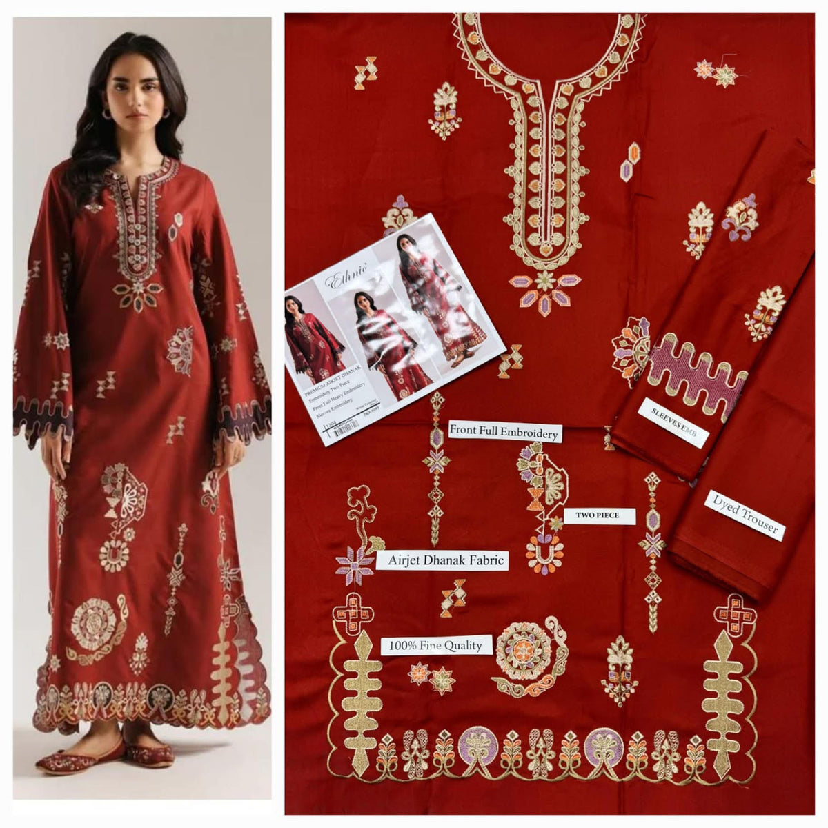 Premium Embroidered Airjet Dhanak 2-Piece Suit By ETHNIC