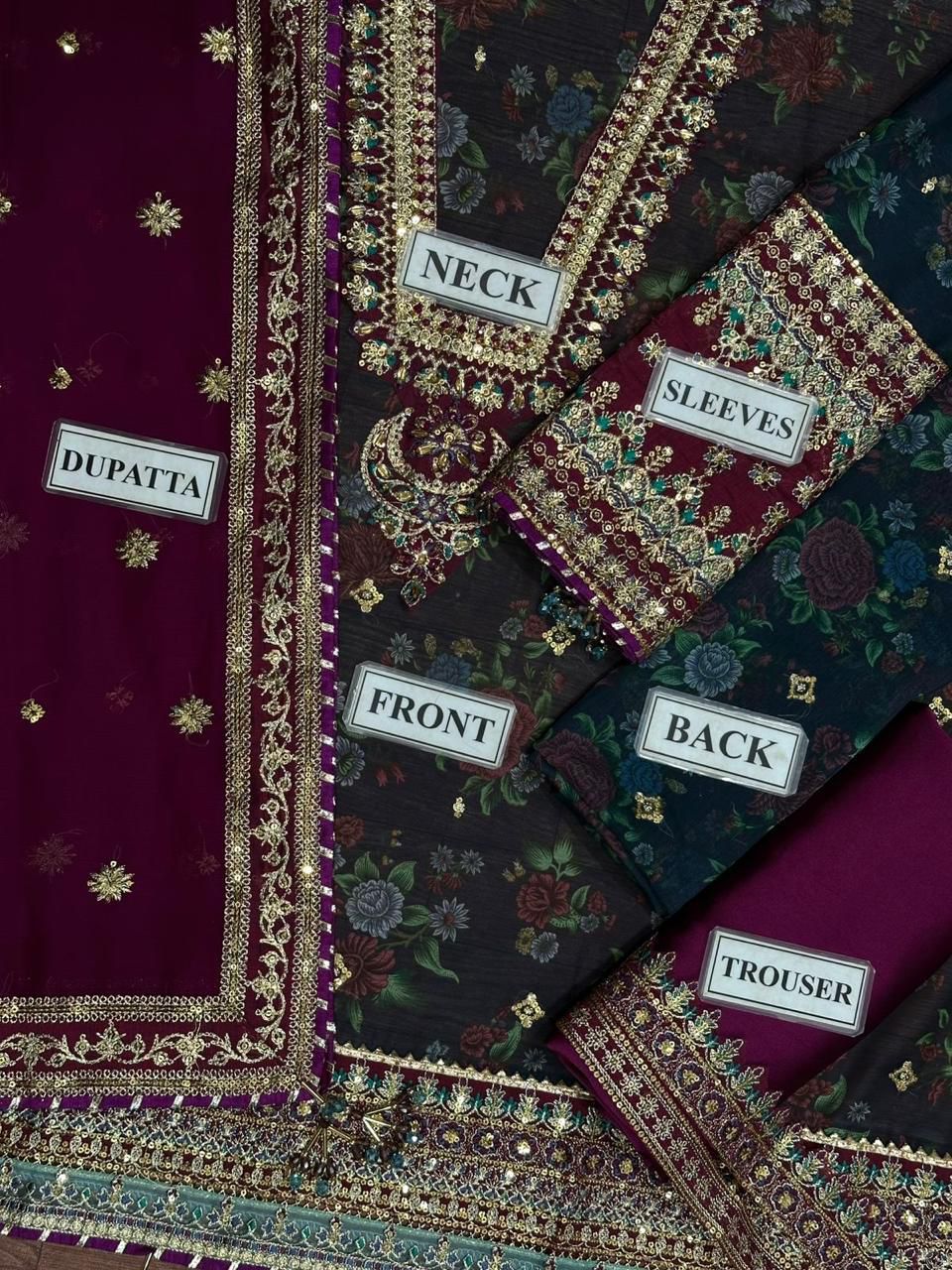 Unstitched Luxury Chiffon 3-Piece Suit with Silk Trouser