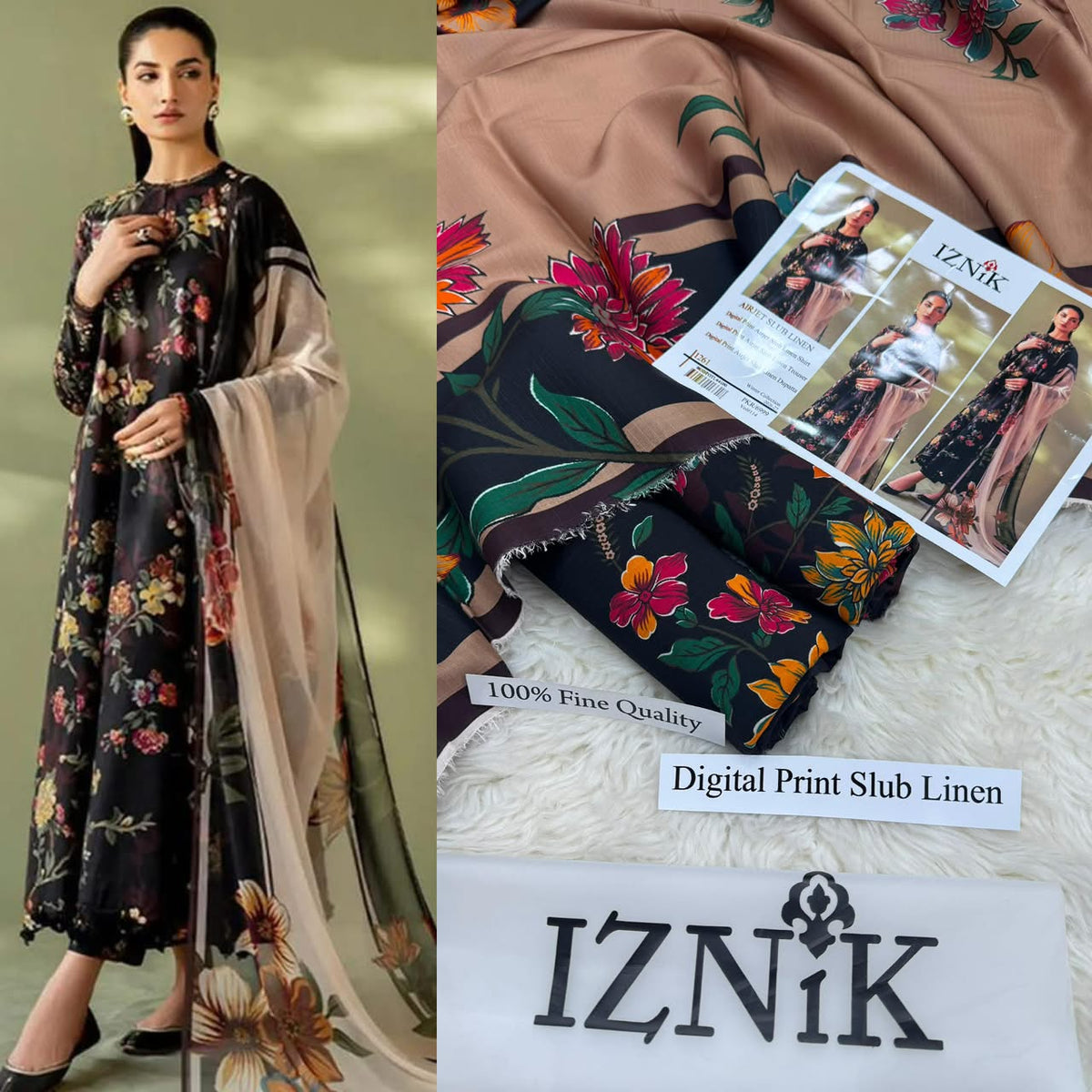 Premium Digital Printed Airjet Slub Linen 3-Piece Suit By IZNIK
