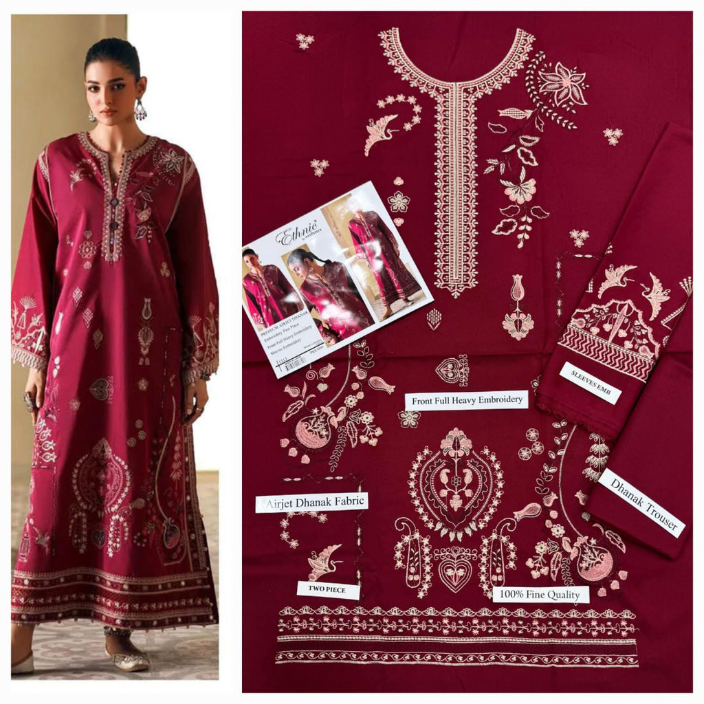 Premium Embroidered Airjet Dhanak 2-Piece Suit By ETHNIC