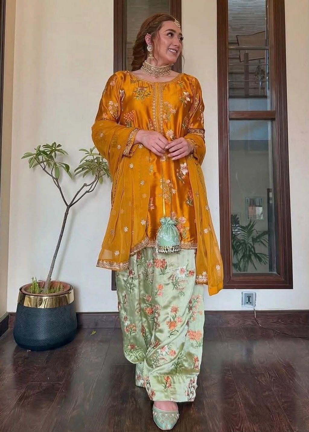 Luxury Embroidered Digital Printed Silk 3-Piece Suit with Chiffon Dupatta By LAAM