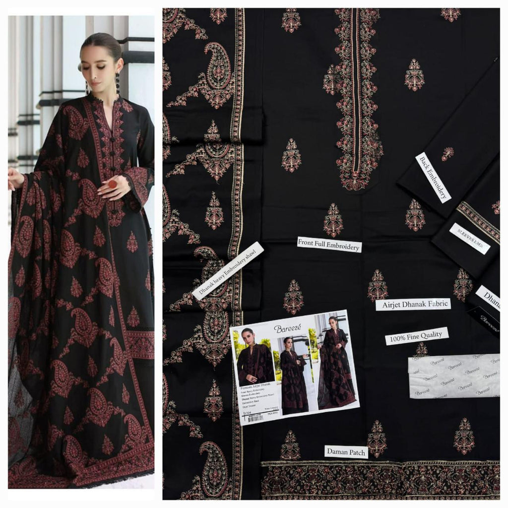 Premium Embroidered Airjet Dhanak 3-Piece Suit with Heavy Embroidered Dhanak Shawl