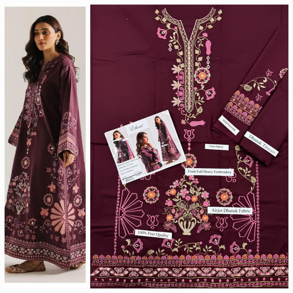 Premium Embroidered Airjet Dhanak 2-Piece Suit By ETHNIC