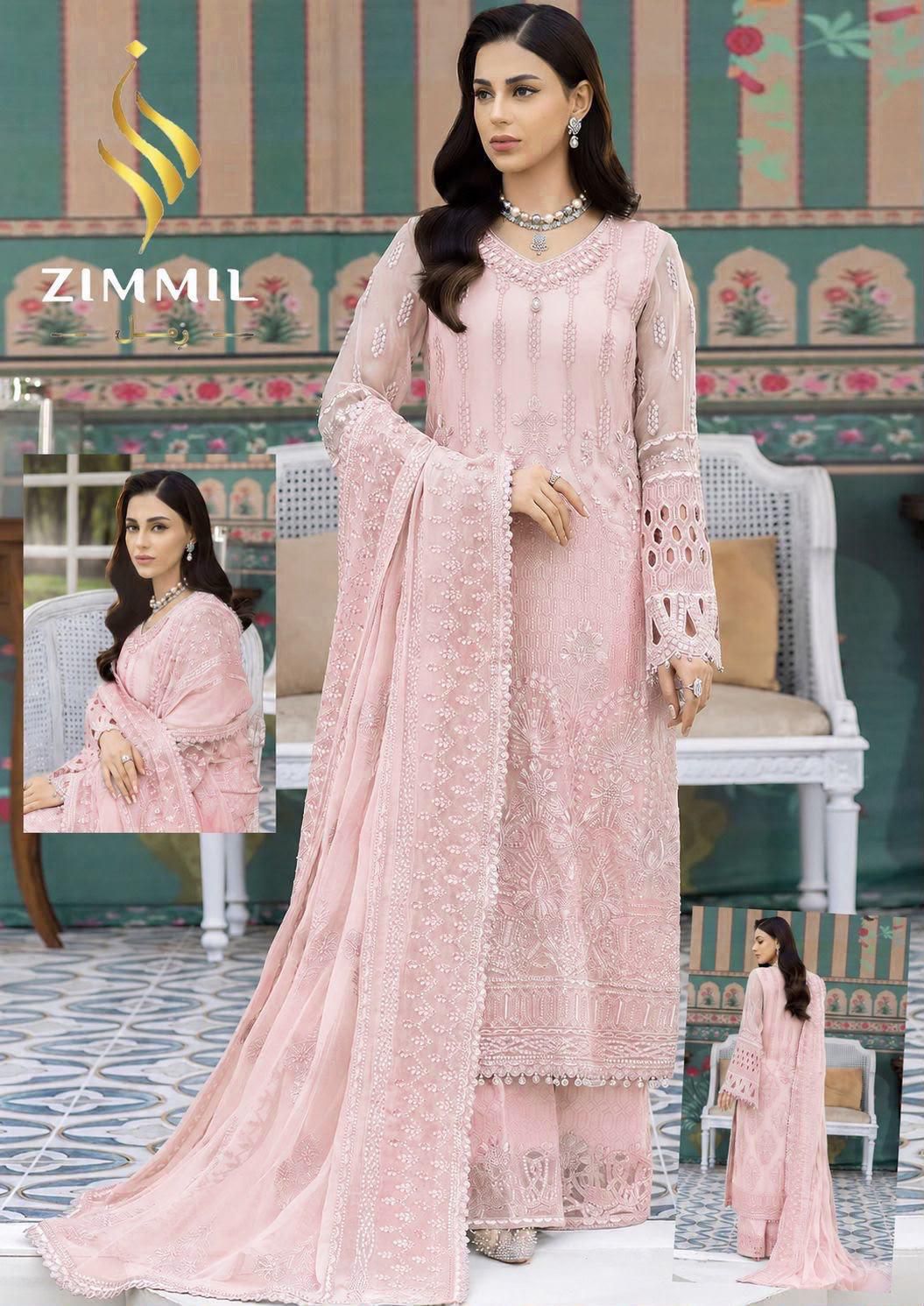 Luxury Organza Embroidered Festive 3-Piece Suit with Handwork & Tassels