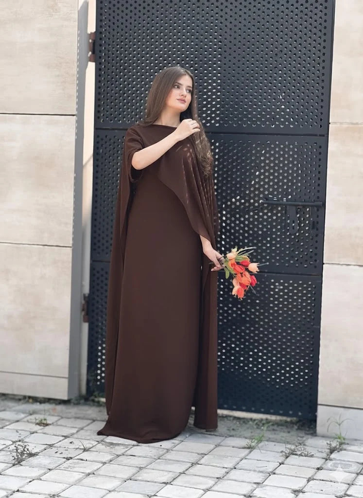 Graceful Cape Shawl Dress MAROON