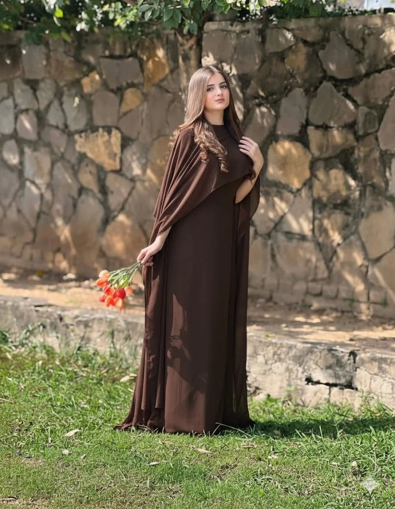 Graceful Cape Shawl Dress MAROON