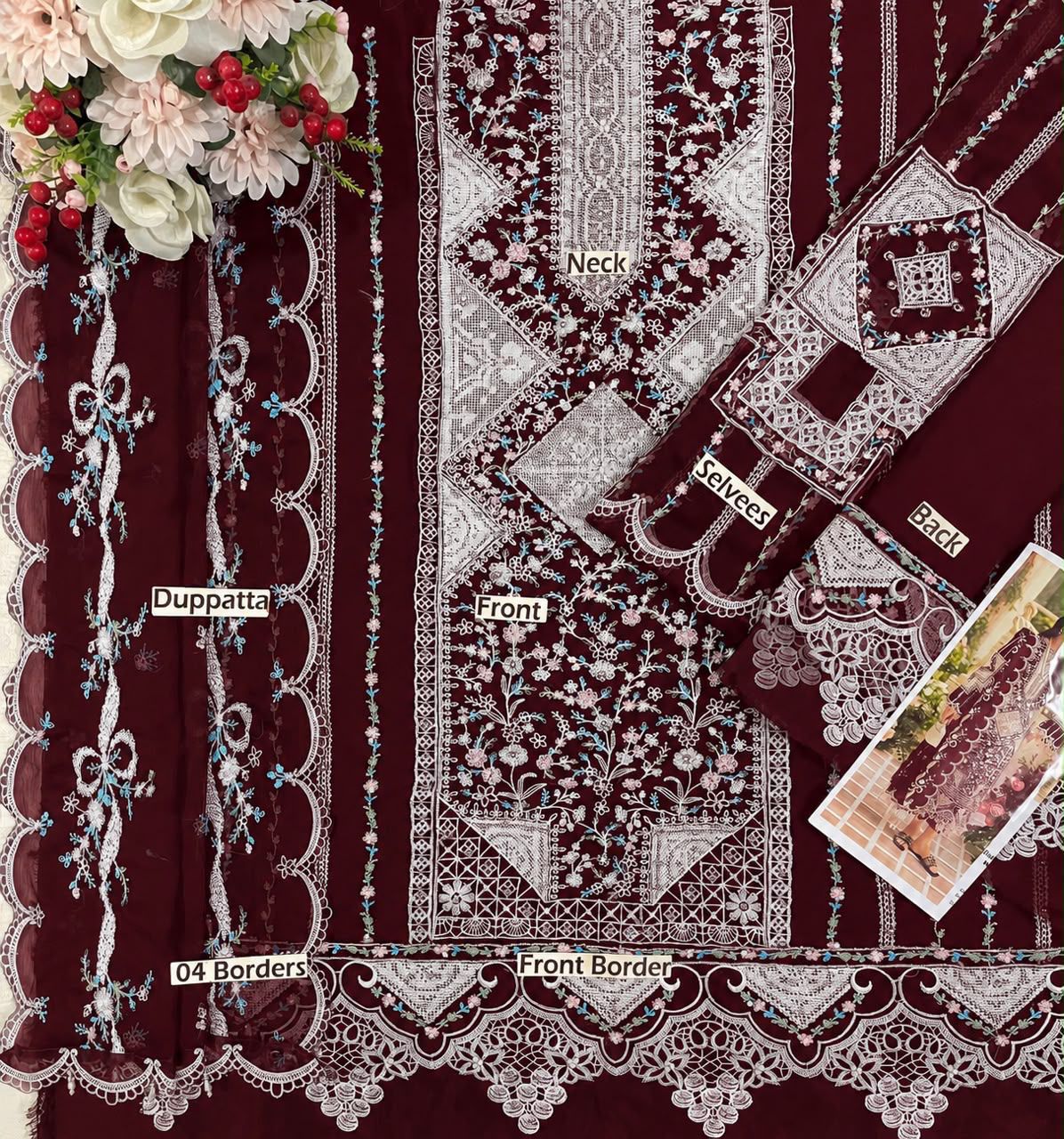 Luxury Cross-Stitch Embroidered Chiffon 3-Piece Suit