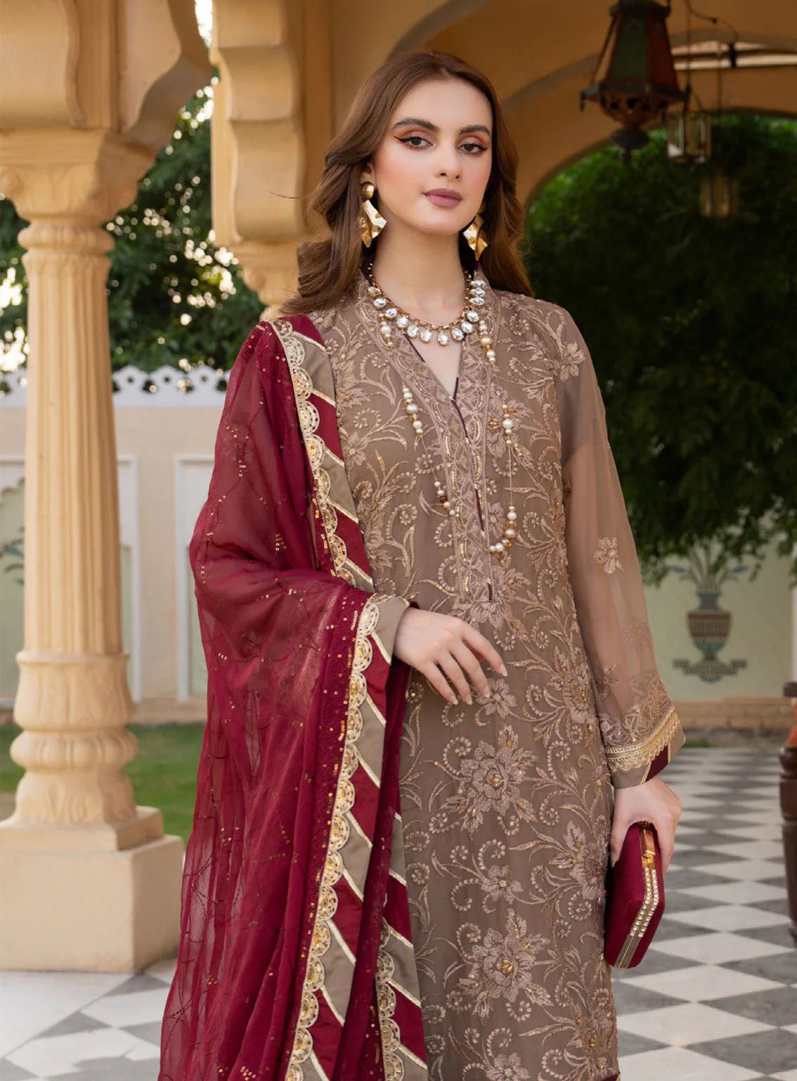 Unstitched Luxury Chiffon 3-Piece Suit with Malai Trouser