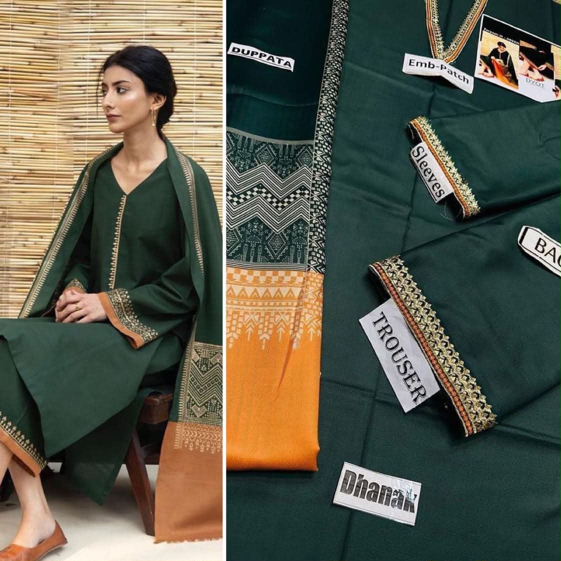 Premium Embroidered Winter Dhanak 3-Piece Suit with Digital Printed Twill Pashmina Shawl