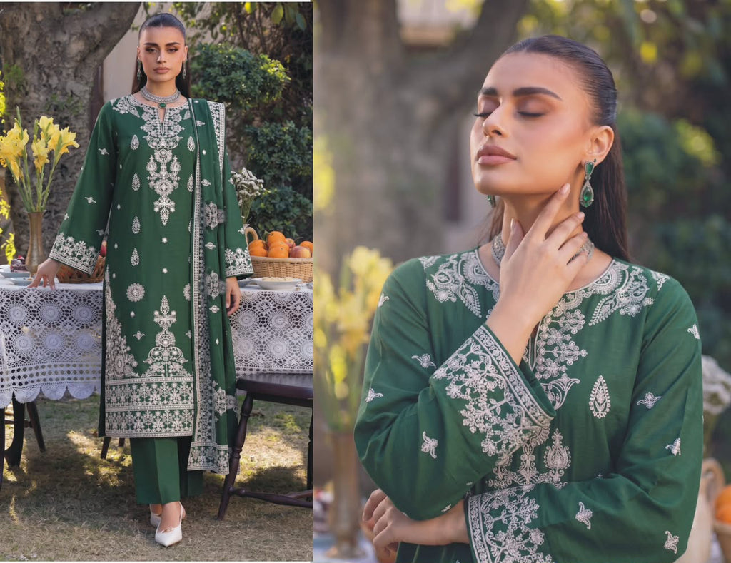 Luxury Full Sequin Embroidered Airjet Slub Dhanak 3-Piece Suit