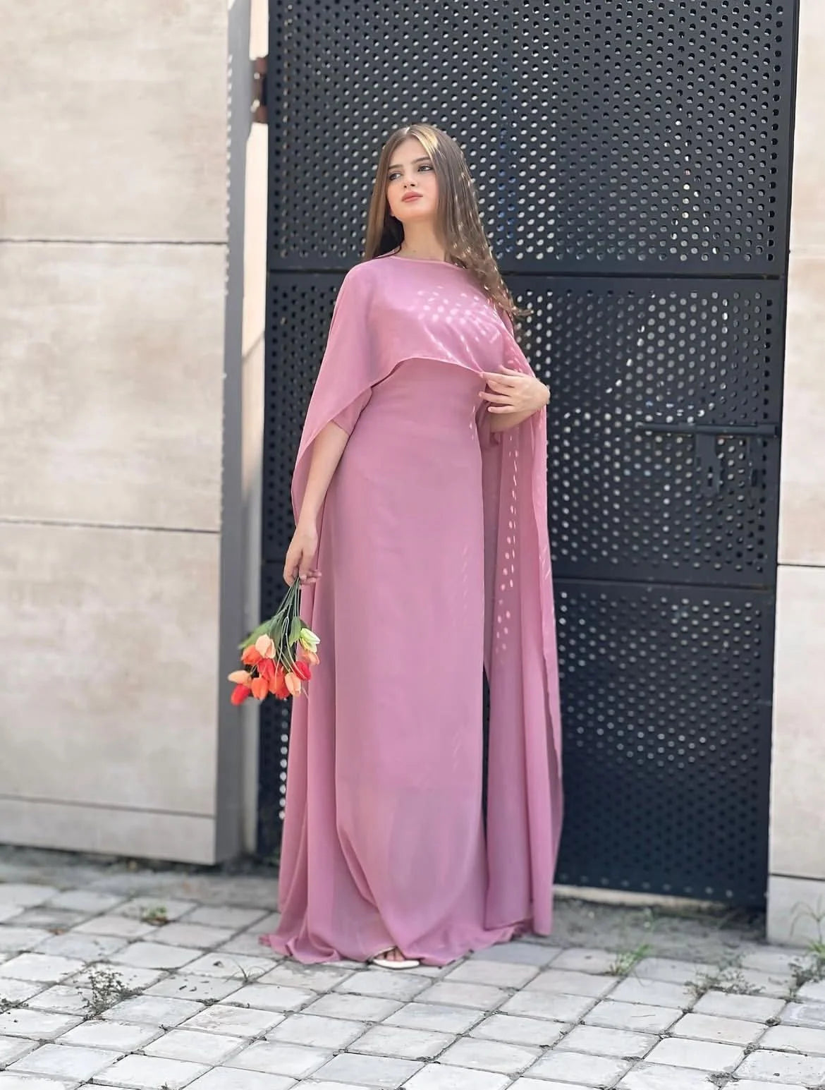 Graceful Cape Shawl Dress MAROON
